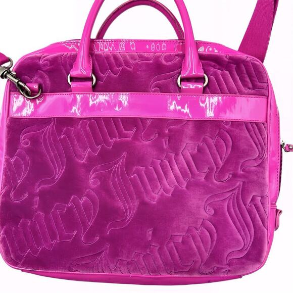 Juicy Couture Vintage Y2K Barbie Pink Velour Crossbody Laptop Bag Made in USA - Picture 4 of 8